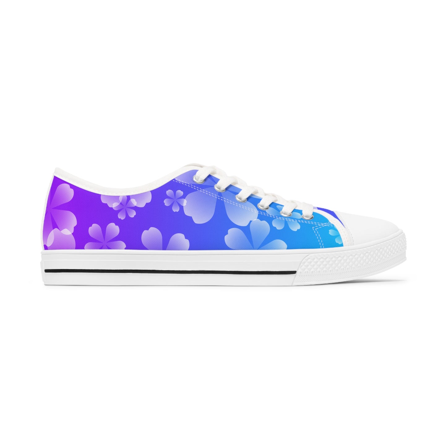 Blurple and White Cherry Blossoms Women's Low Top Sneakers