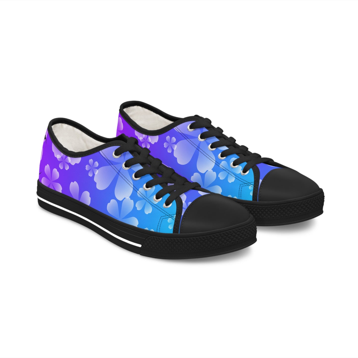 Blurple and White Cherry Blossoms Women's Low Top Sneakers