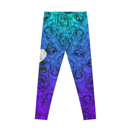 Vibrant Rose Floral Stretchy Leggings - Perfect for Yoga and Everyday Wear