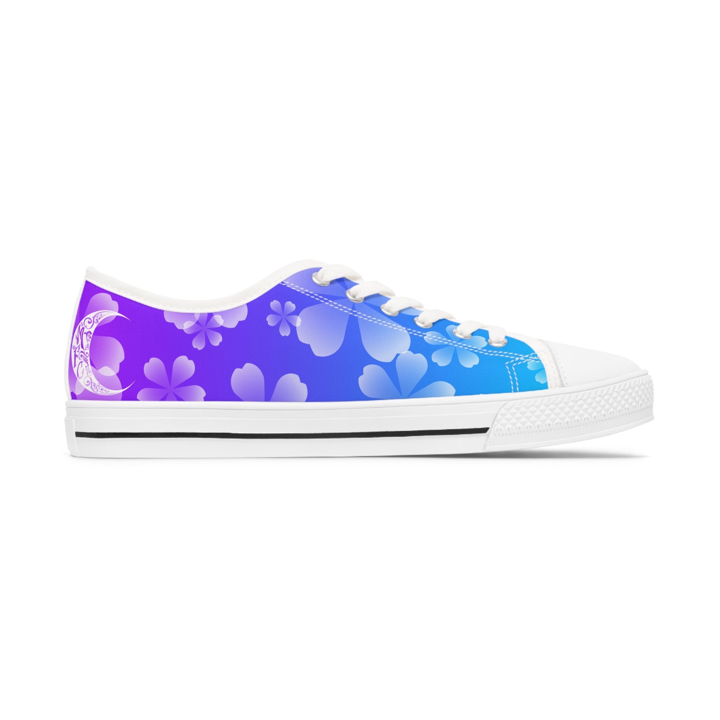 Blurple and White Cherry Blossoms Women's Low Top Sneakers