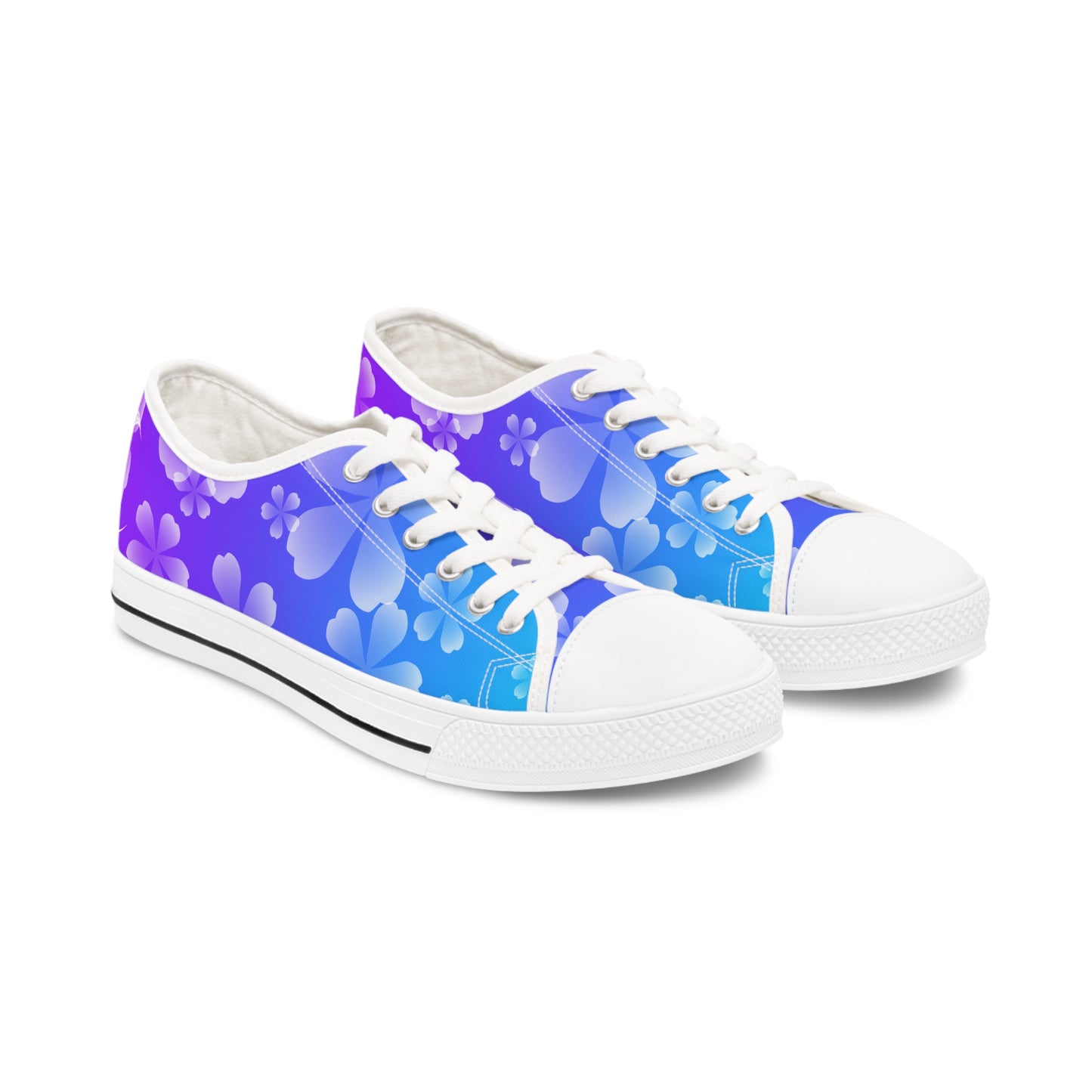 Blurple and White Cherry Blossoms Women's Low Top Sneakers