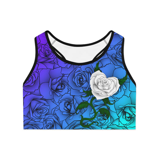 Floral Sports Bra with Rose Design (blurple)