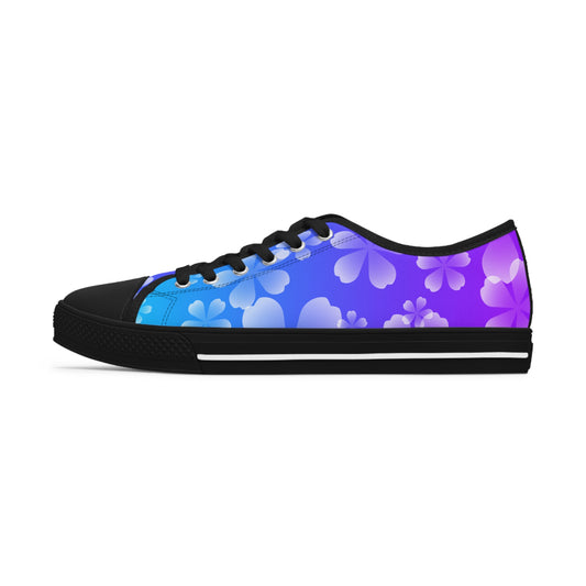 Blurple and White Cherry Blossoms Women's Low Top Sneakers