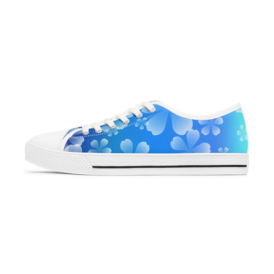 Blue and White Cherry Blossoms Women's Low Top Sneakers