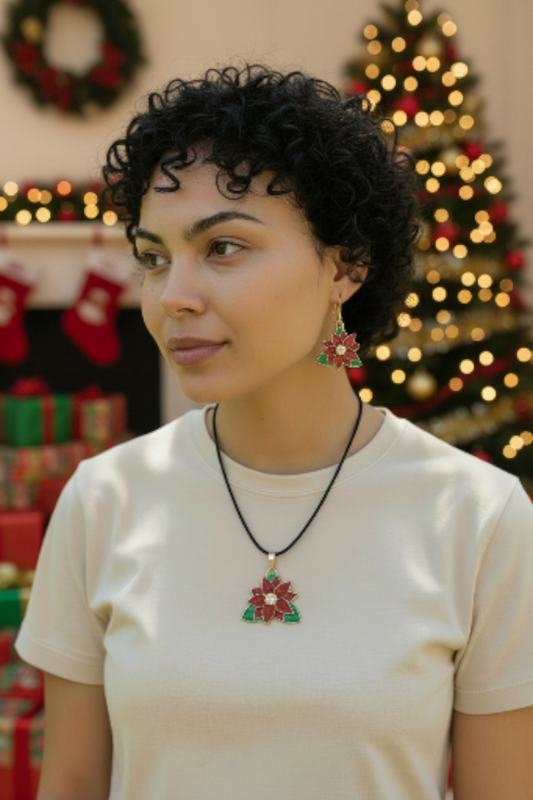 Poinsettia earrings and necklace