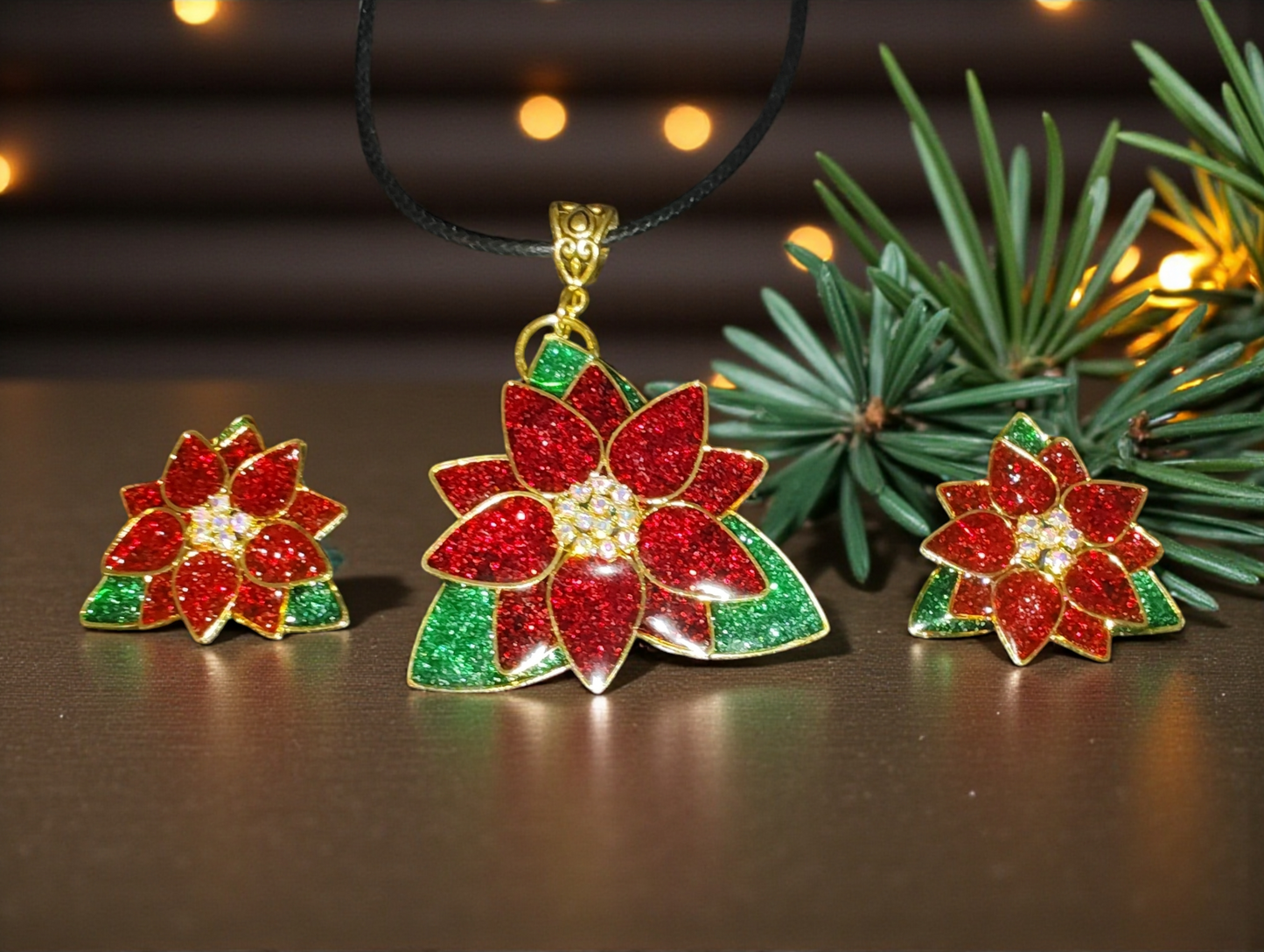 Poinsettia earrings and necklace