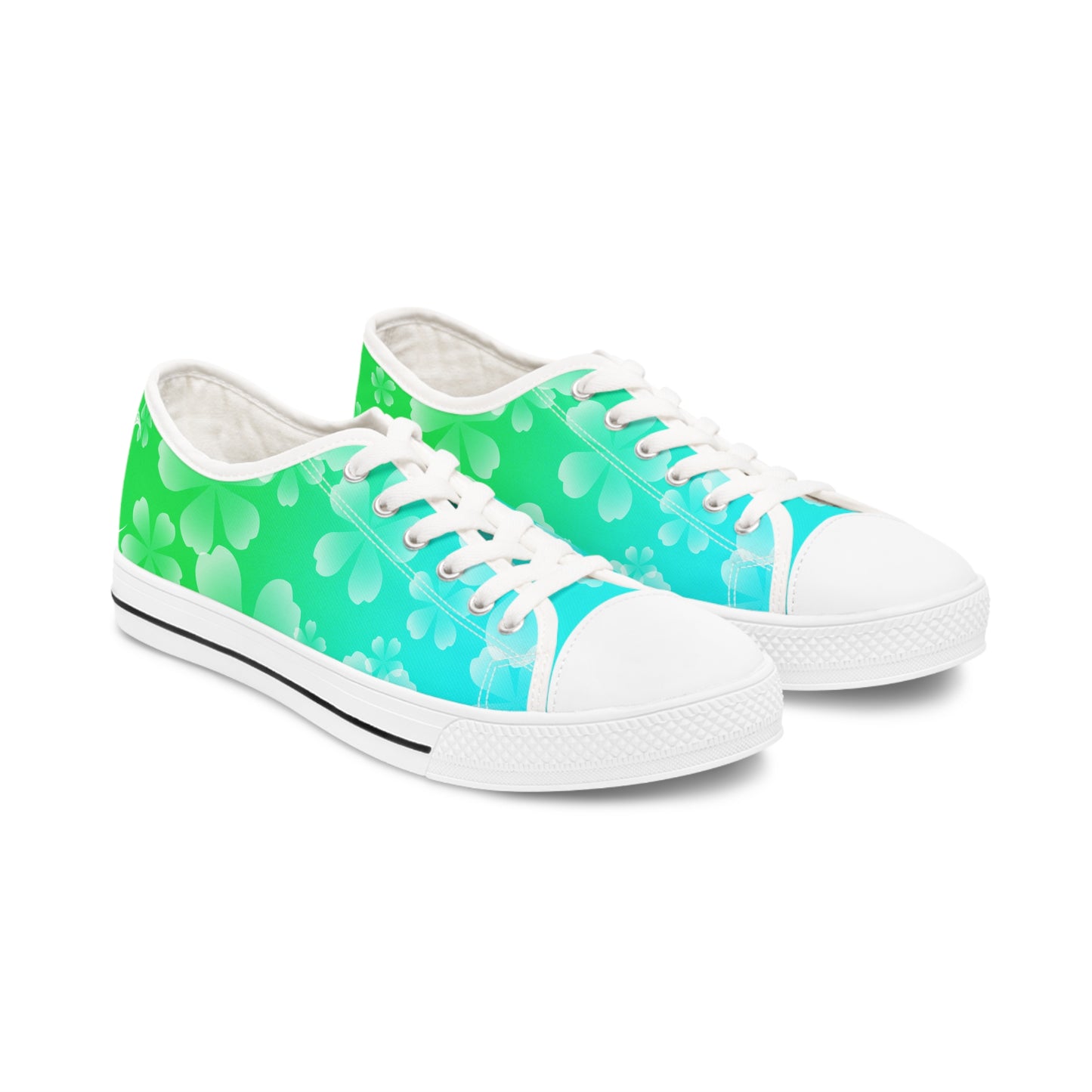 Green and White Cherry Blossoms Women's Low Top Sneakers