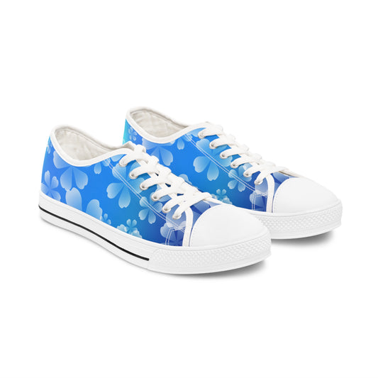 Blue and White Cherry Blossoms Women's Low Top Sneakers