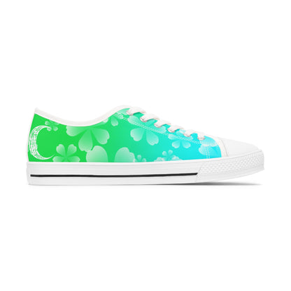 Green and White Cherry Blossoms Women's Low Top Sneakers