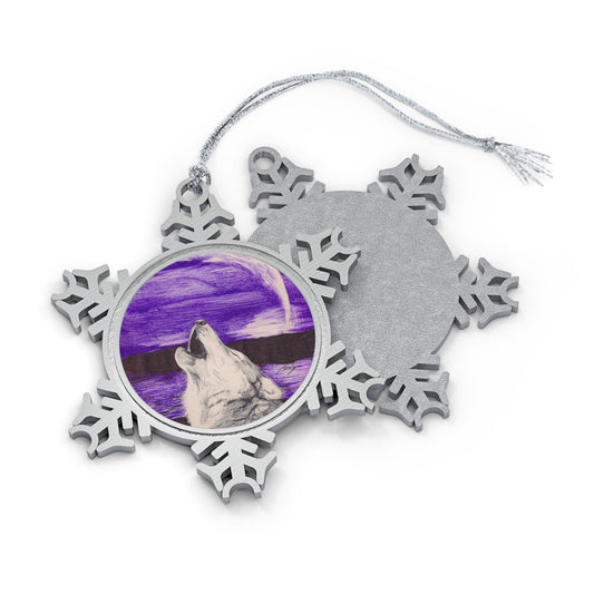 Howling Wolf Pewter Snowflake Ornament