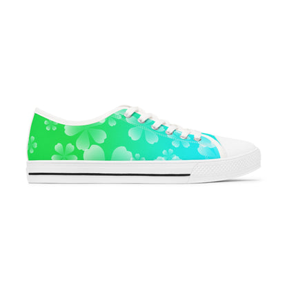 Green and White Cherry Blossoms Women's Low Top Sneakers