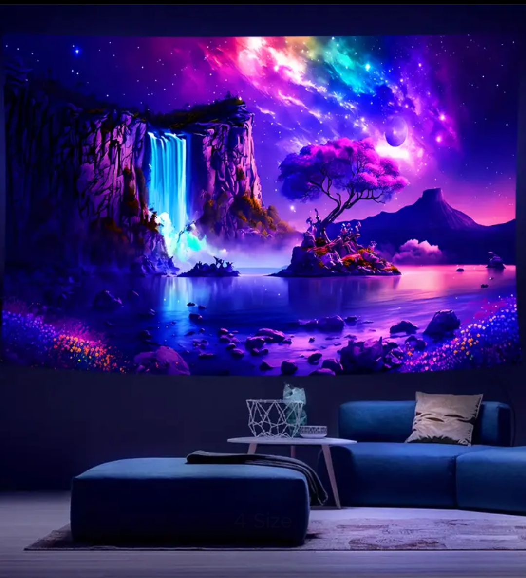 Waterfall Starry sky UV reactive Tapestry