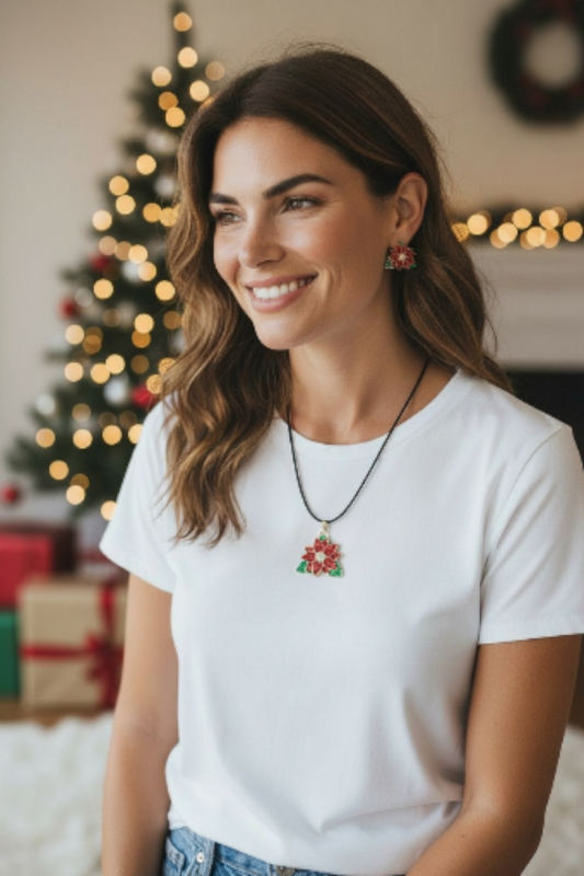 Poinsettia earrings and necklace