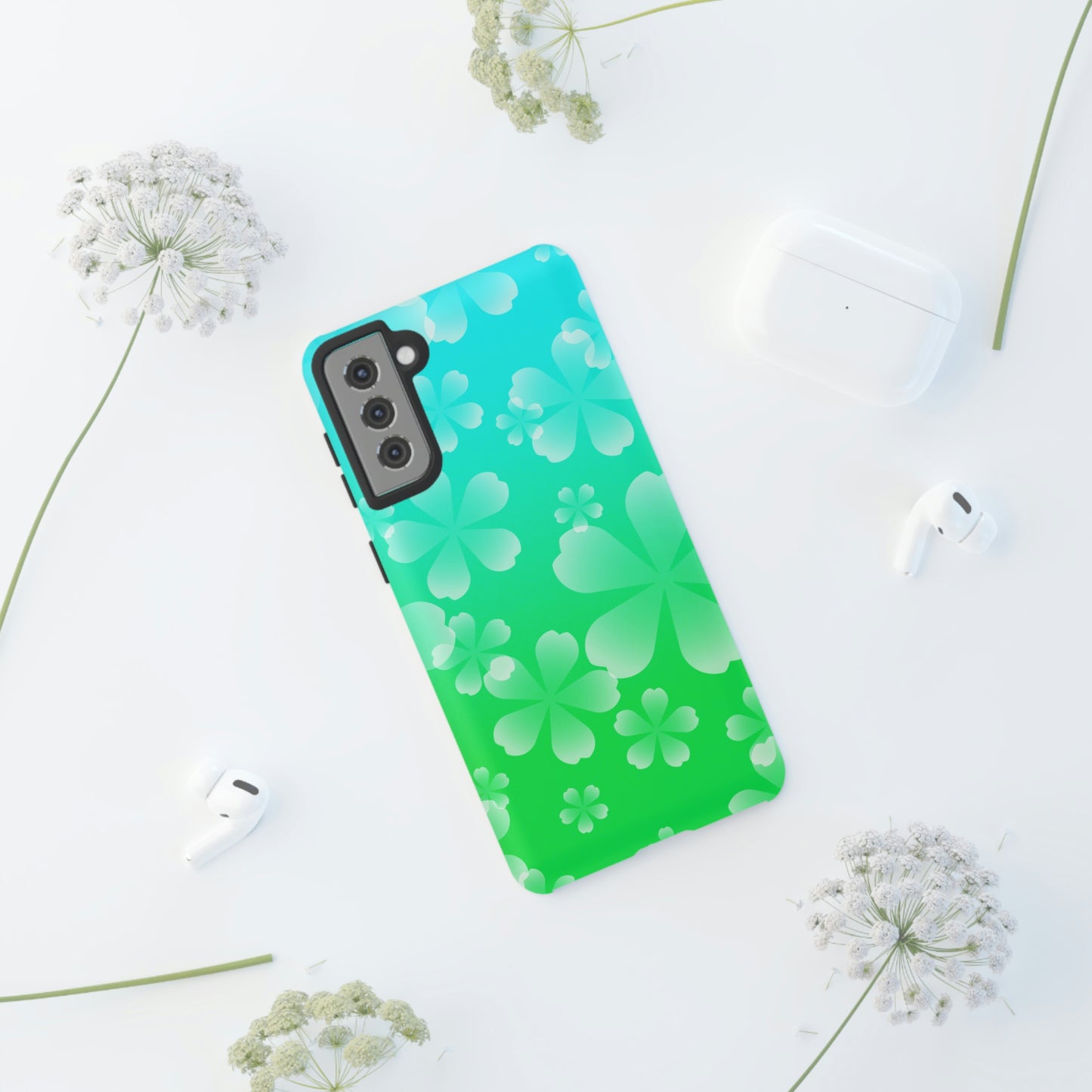 Green with Cherry  Blossoms Tough Cases