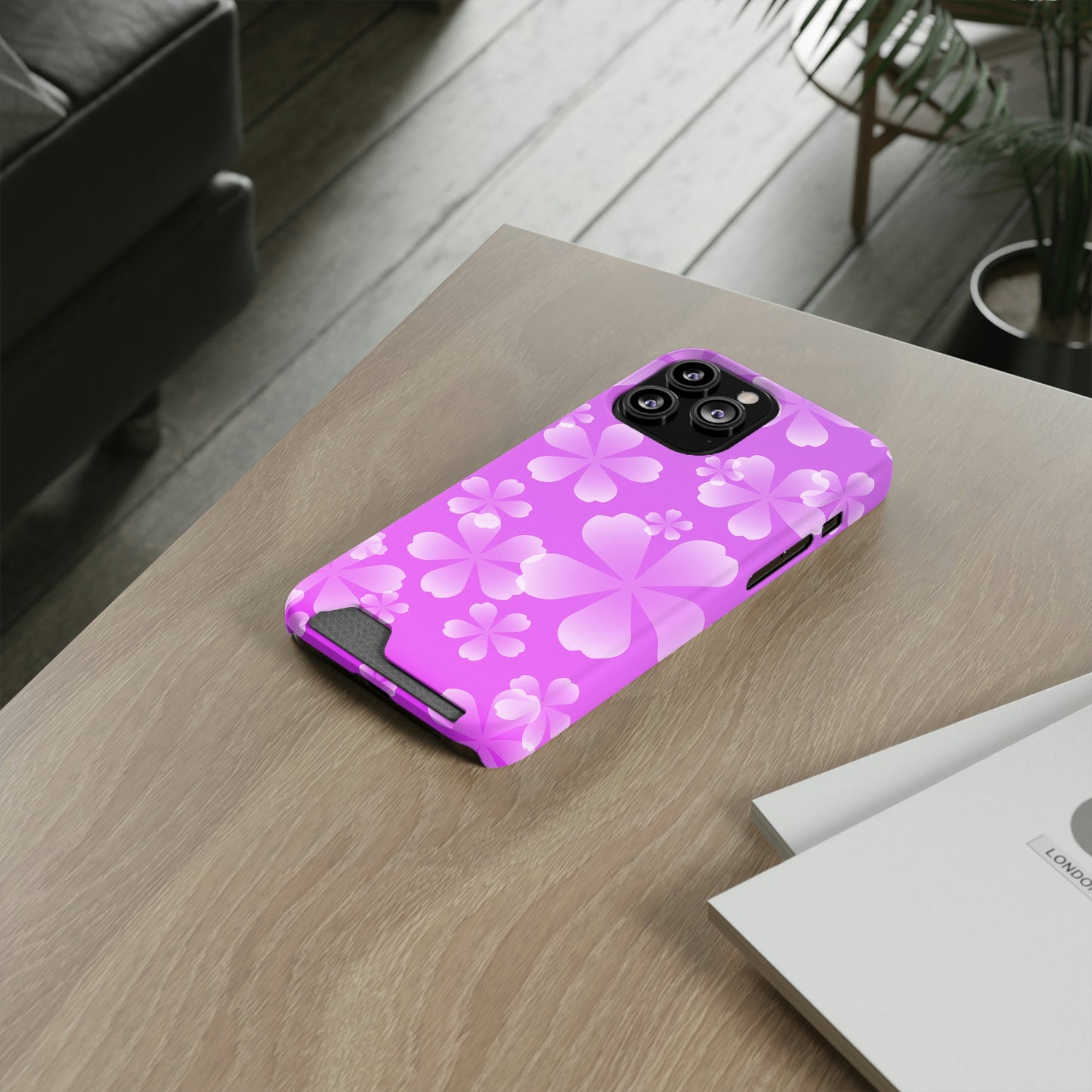 Purple and Cherry Blossom Case With Card Holder