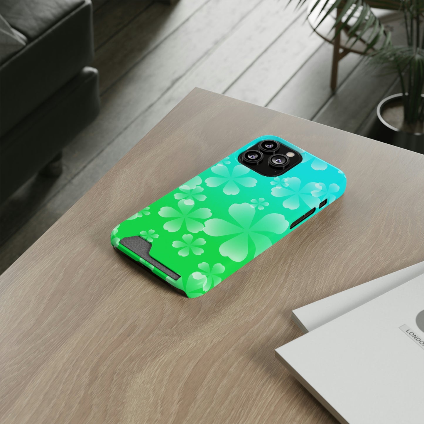 Green and Cherry Blossom Case With Card Holder