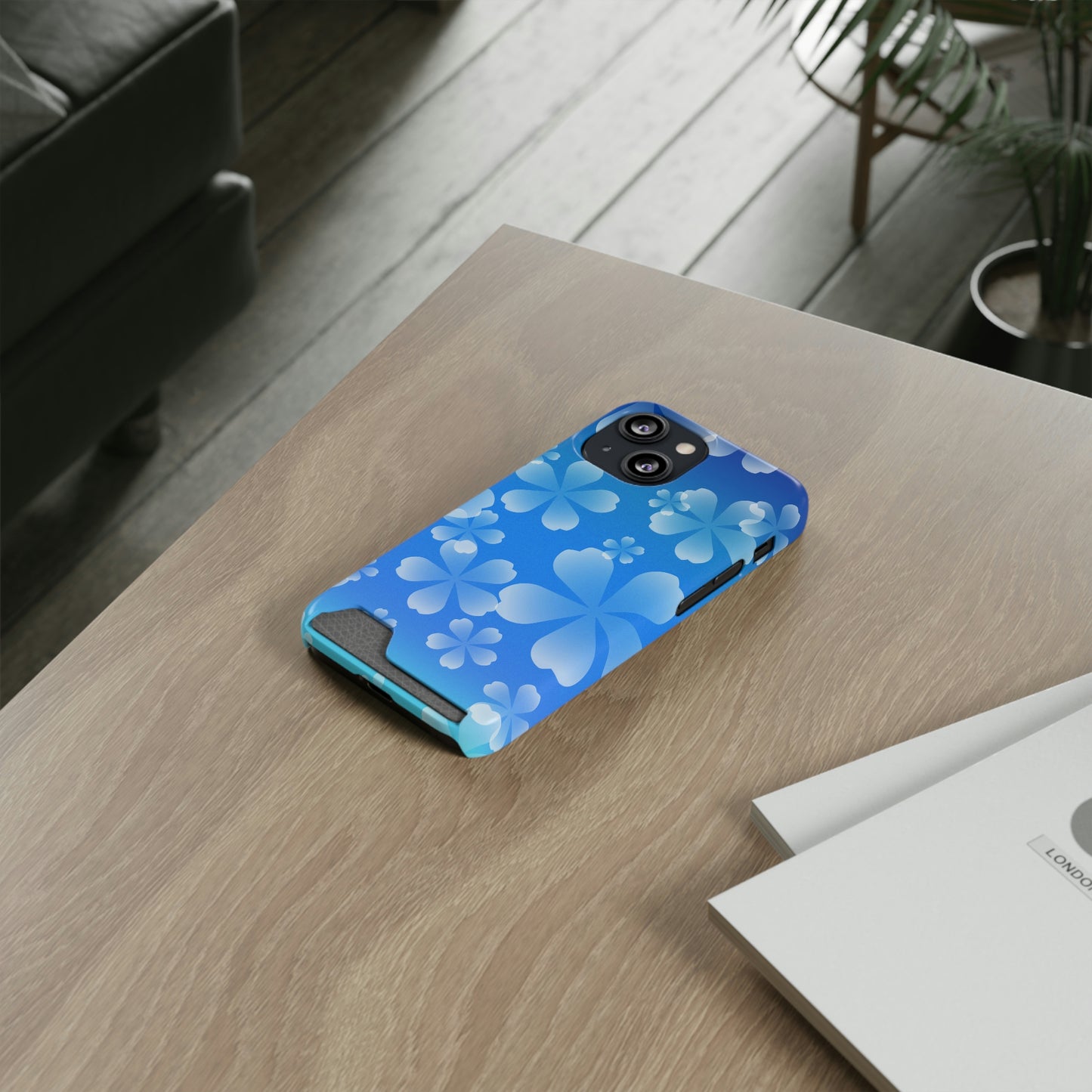 Blue and Cherry Blossom Case With Card Holder