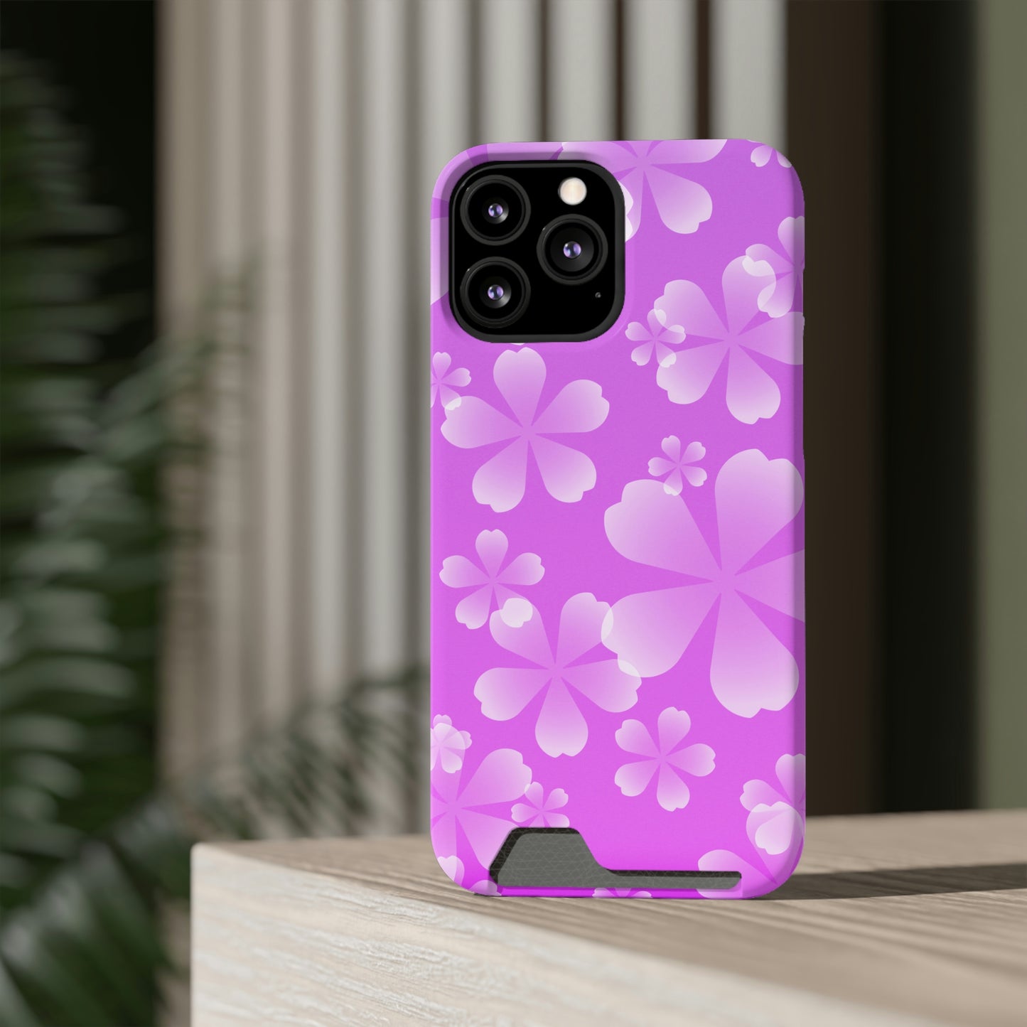 Purple and Cherry Blossom Case With Card Holder