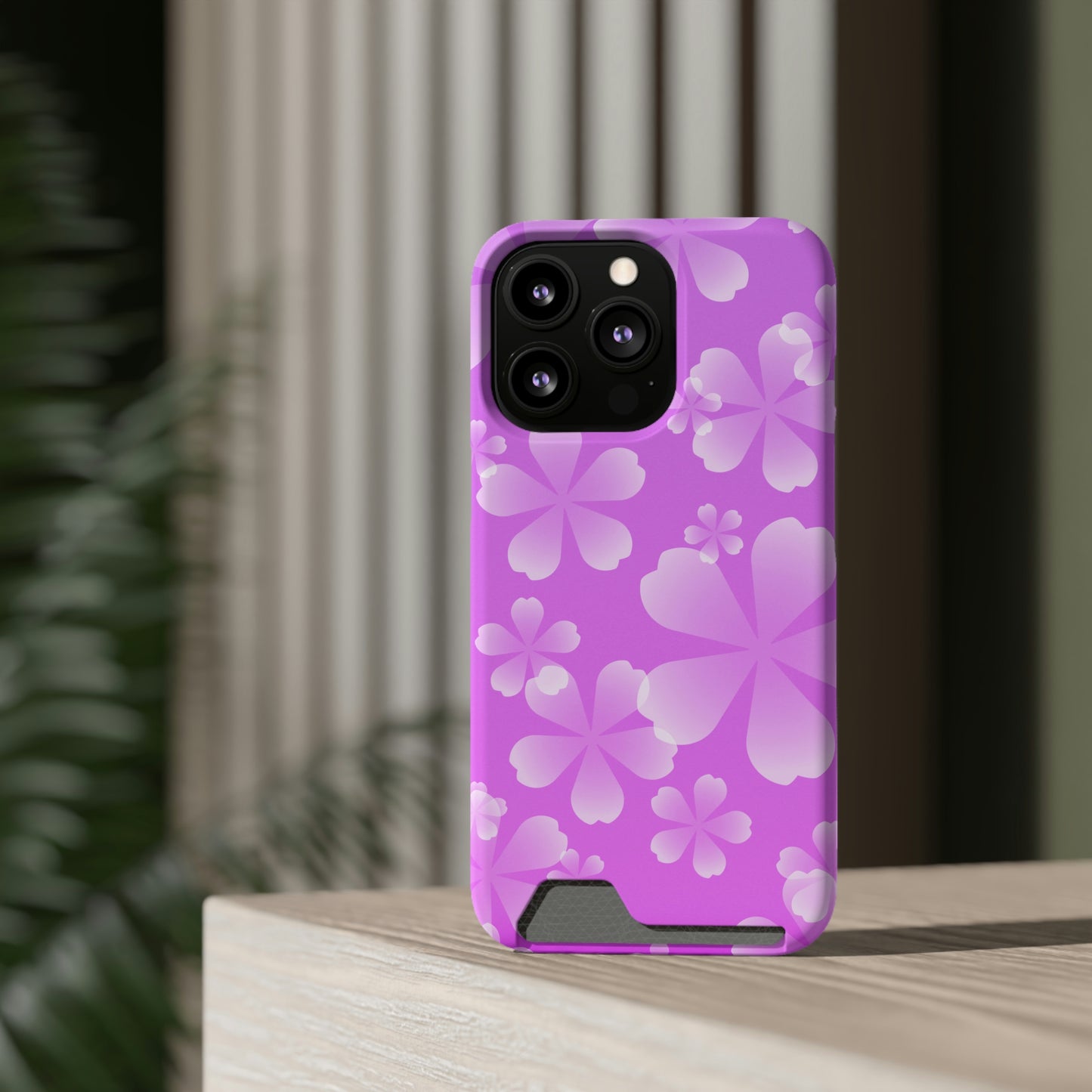 Purple and Cherry Blossom Case With Card Holder