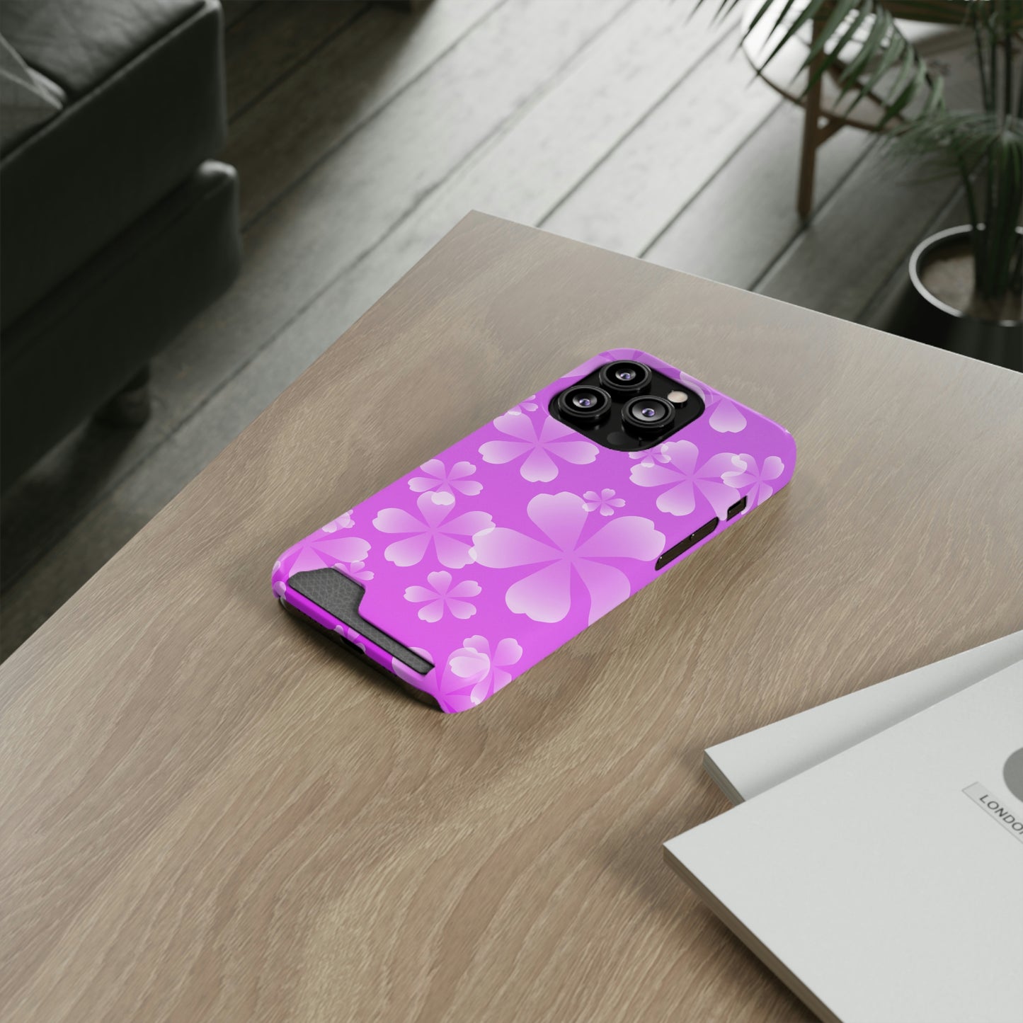 Purple and Cherry Blossom Case With Card Holder