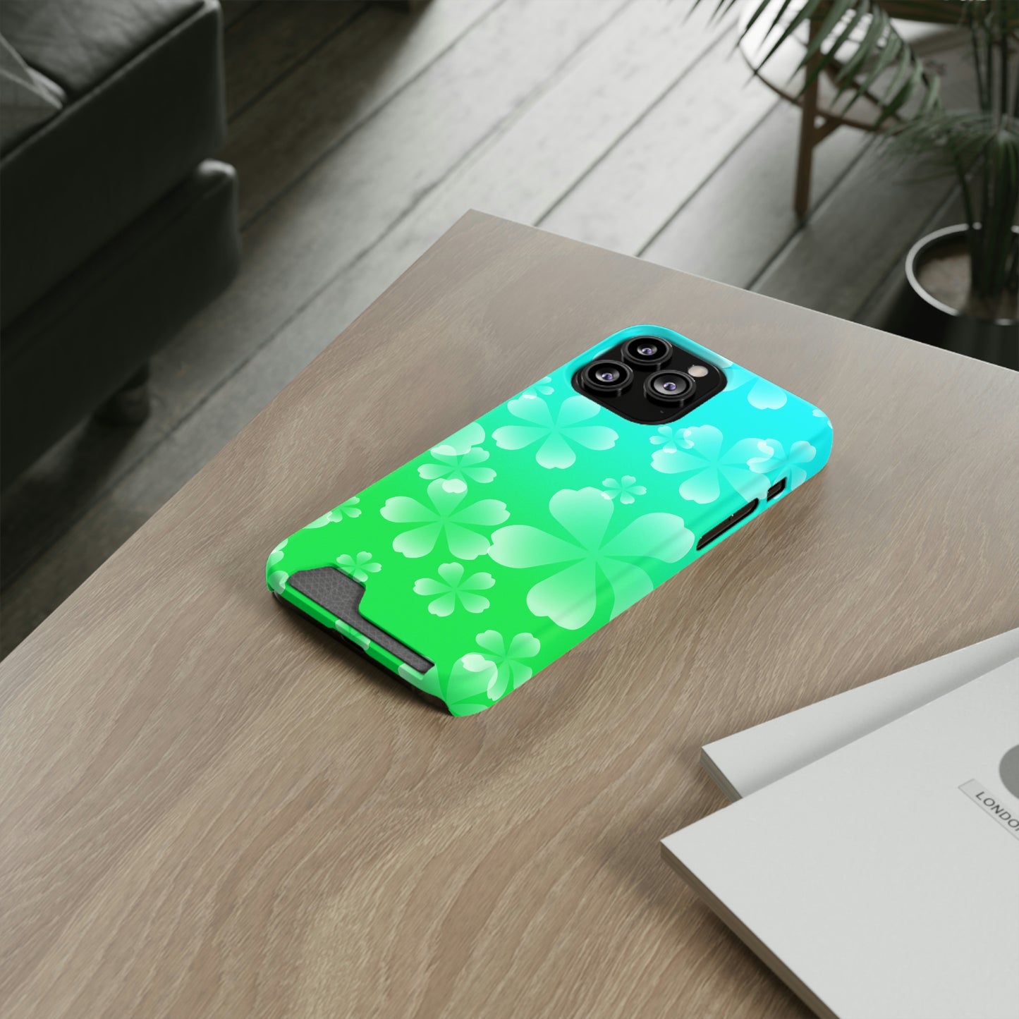 Green and Cherry Blossom Case With Card Holder