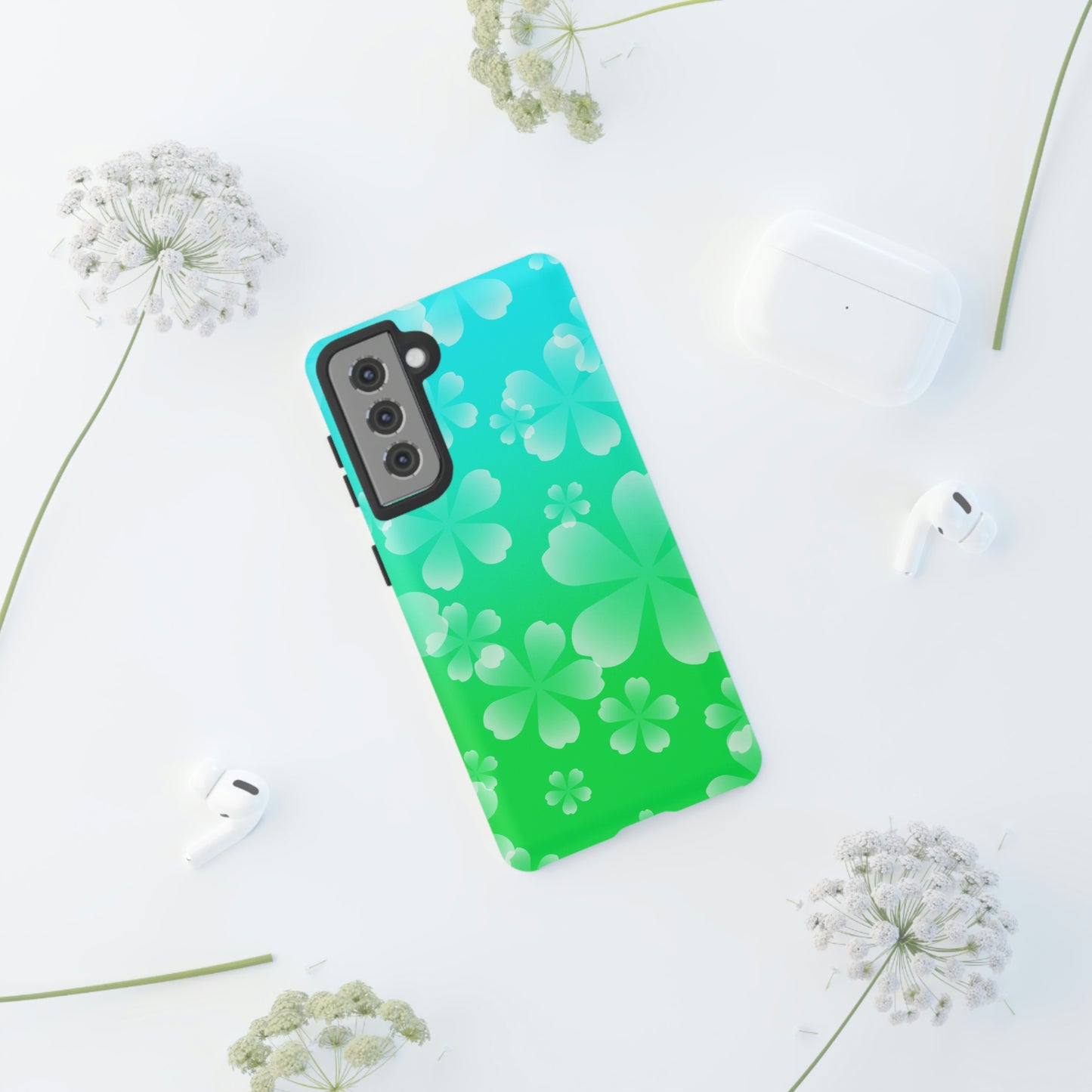 Green with Cherry  Blossoms Tough Cases