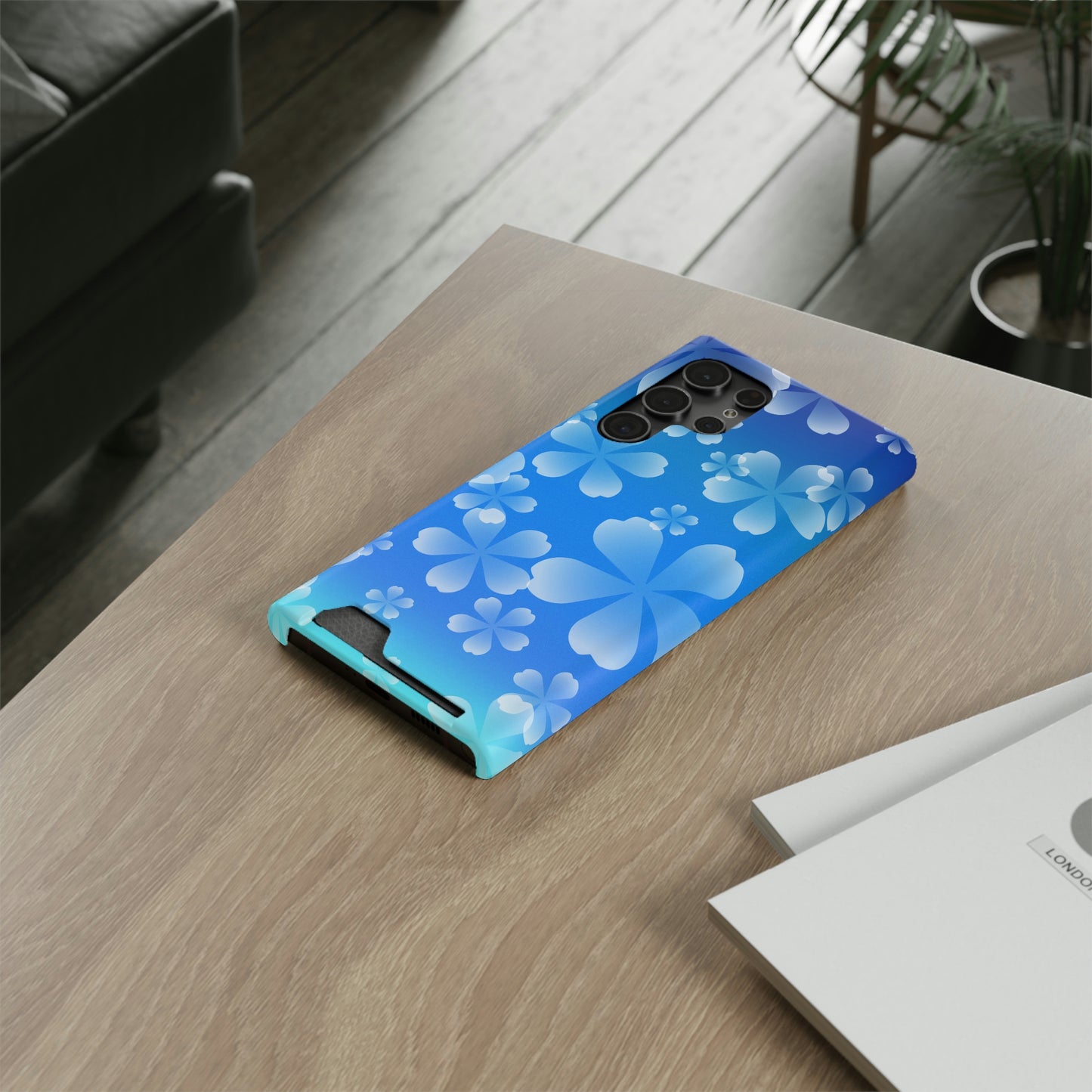 Blue and Cherry Blossom Case With Card Holder