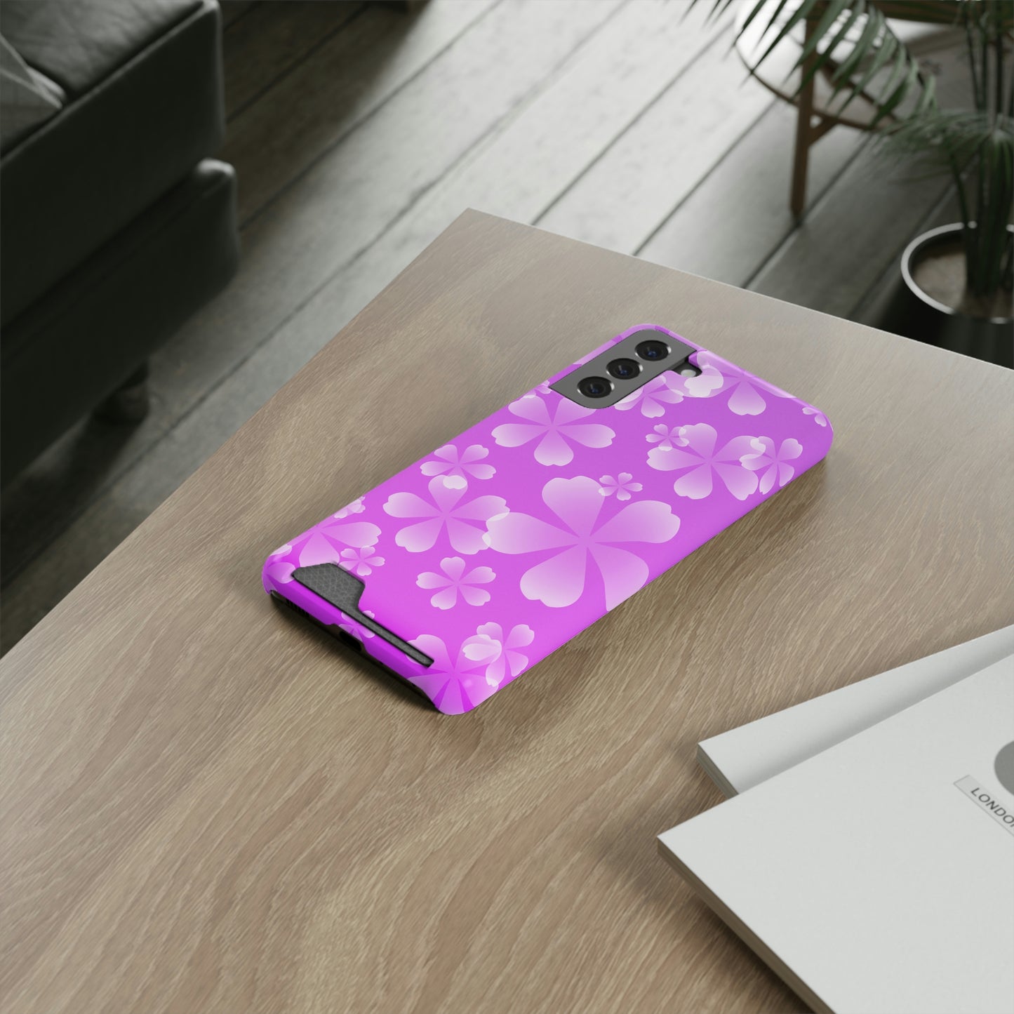 Purple and Cherry Blossom Case With Card Holder