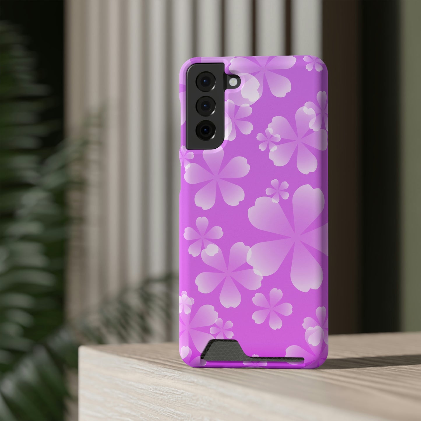 Purple and Cherry Blossom Case With Card Holder