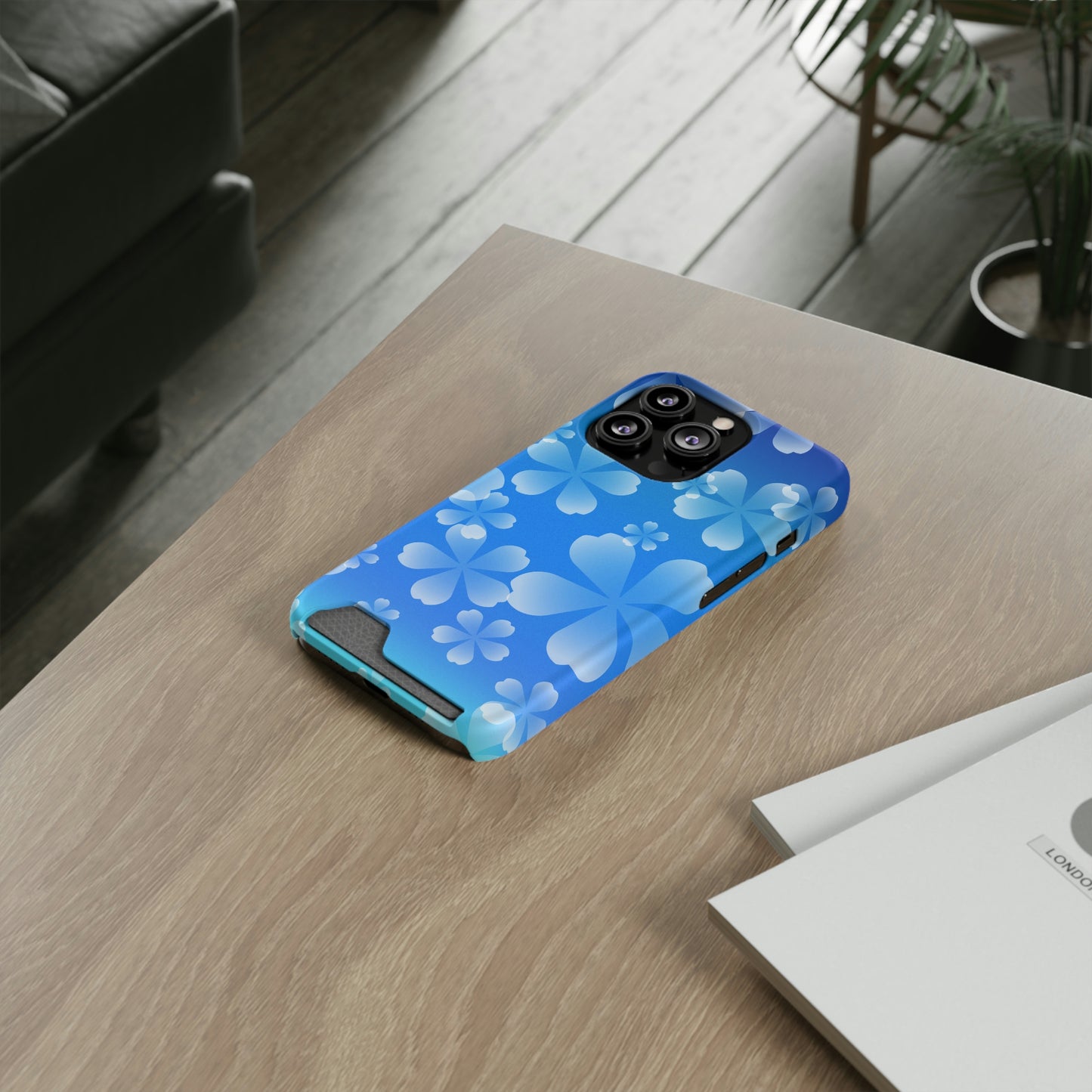 Blue and Cherry Blossom Case With Card Holder