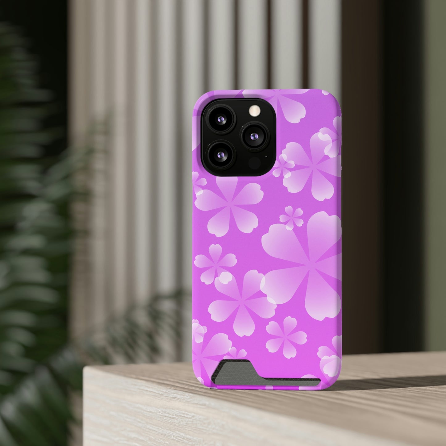 Purple and Cherry Blossom Case With Card Holder