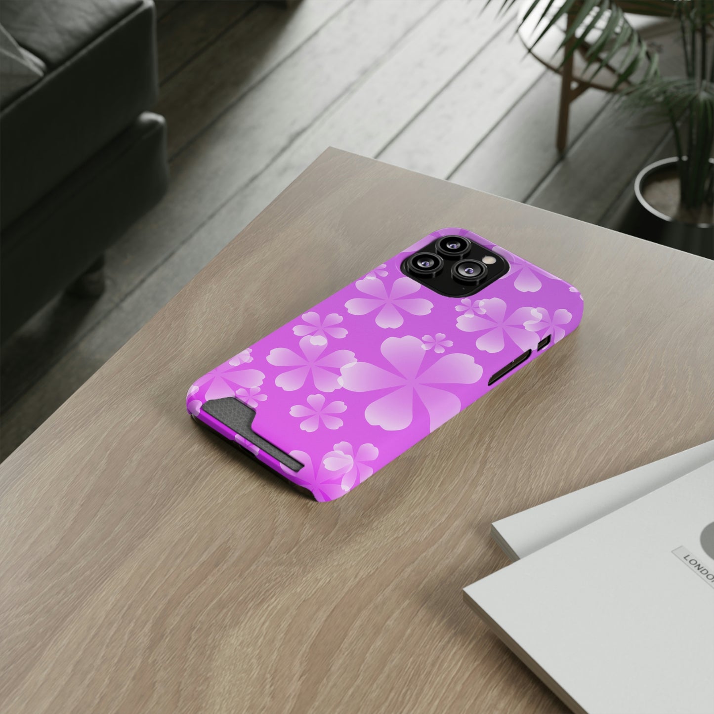 Purple and Cherry Blossom Case With Card Holder