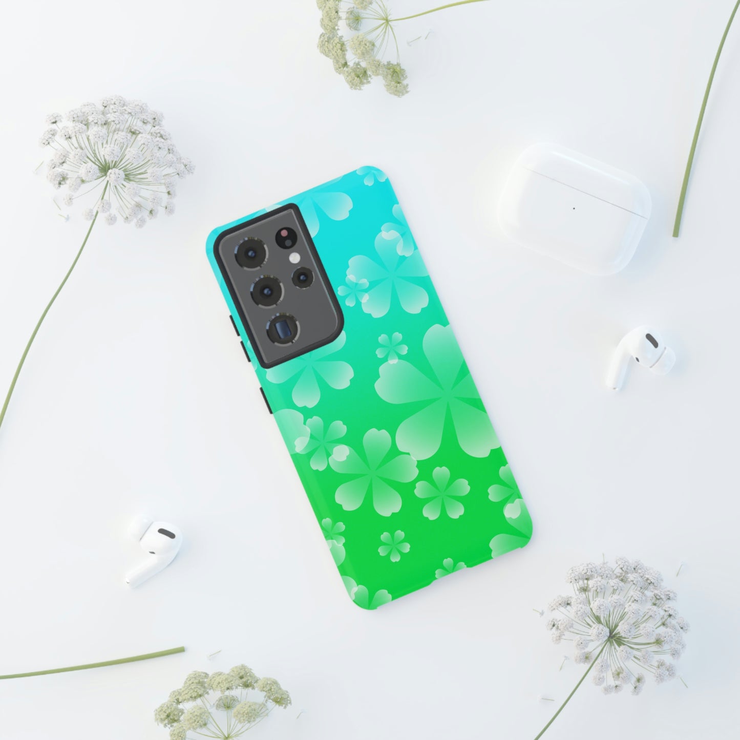 Green with Cherry  Blossoms Tough Cases